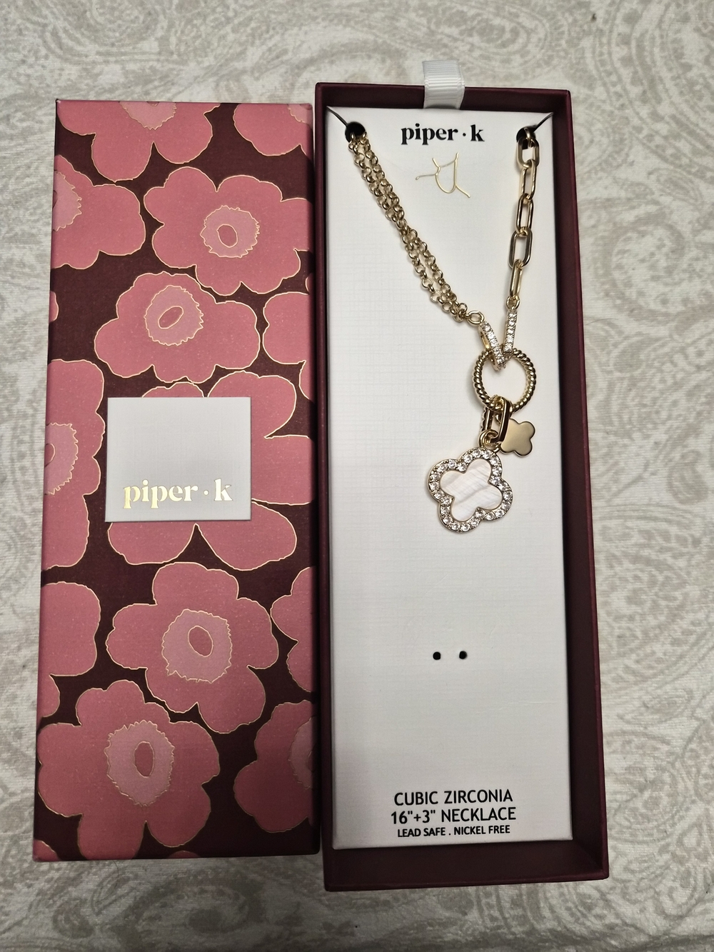Piper Gold-Tone Clover Charm Necklace with Mother-of-Pearl